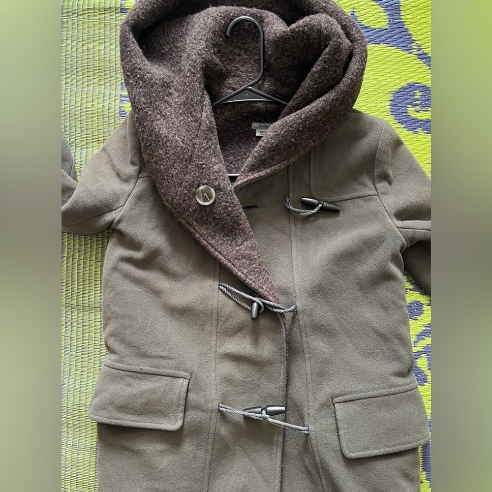 M0851 WOOL DUFFEL HOODED COAT SIZE 2 Gray/ Green Made In Canada - Picture 9 of 16